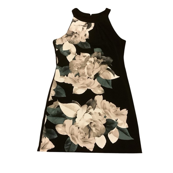 LE CHATEAU BLACK FLORAL PRINT/ HALTER NECK MIDI DRESS/ Size M - Picture 8 of 12